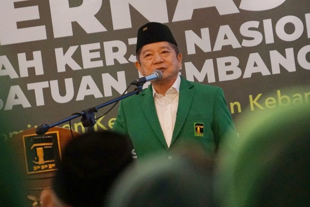 Menteri PPN, Suharso Monoarfa, memberi sambutan di Pembukaan Mukernas V PPP di Hotel Grand Sahid Jaya, Jakarta. Foto: Fanny Kusumawardhani/kumparan