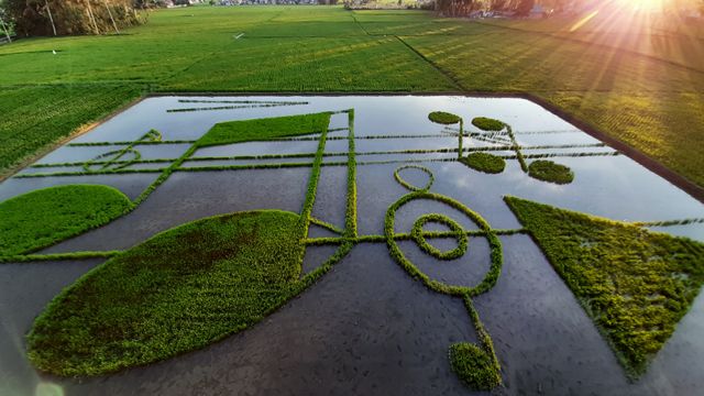 Not khatulistiwa dibuat dari benih padi, di atas lahan sawah seluas 1.500 meter persegi. Sabtu, (28/12). Foto : Dok Banthayo.id (Wawan Akuba) 