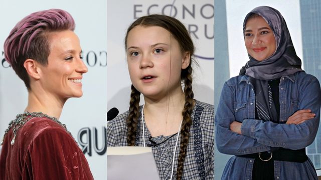 Pemain sepak bola perempuan AS Megan Rapinoe, Aktivis lingkungan Greta Thunberg, dan Sociopreneur & Staf Khusus Presiden Angkie Yudistia. Foto: Reuters, AFP, kumparan
