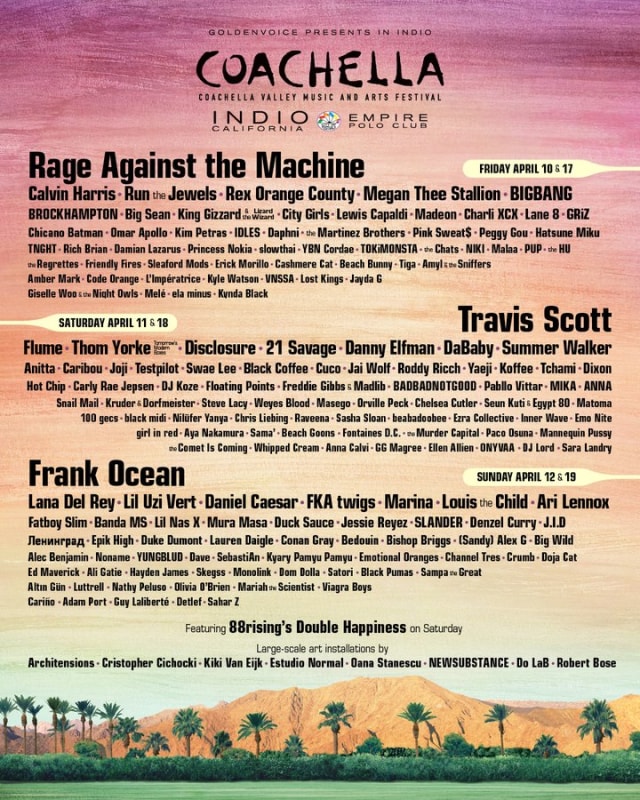 Lineup lengkap Coachella 2020 dok Twitter @coachella