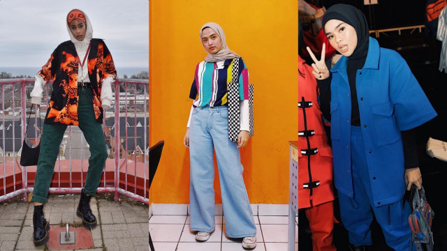 Inspirasi padu padan kemeja lengan pendek untuk hijaber. Foto: Instagram / @hodanyousuf, @tasyakissty, @siviazizah