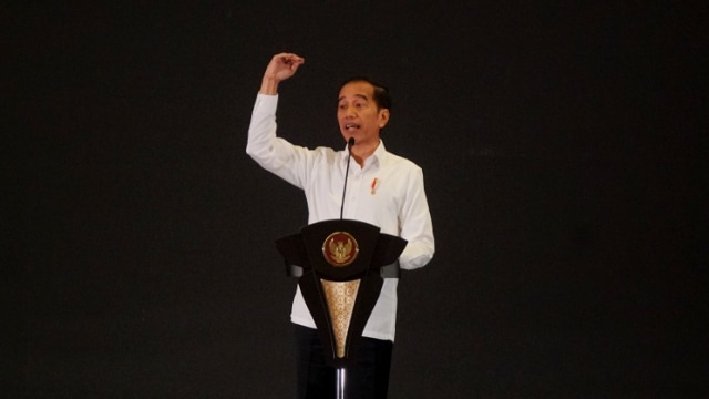 Presiden Joko Widodo pada Pelantikan Badan Pengurus Pusat Himpunan Pengusaha Muda Indonesia (HIPMI), Jakarta, Rabu (15/1/2020). Foto: Fanny Kusumawardhani/kumparan