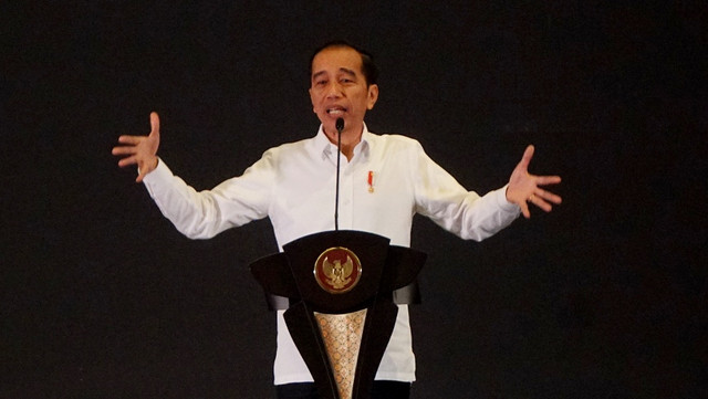 Presiden Joko Widodo pada Pelantikan Badan Pengurus Pusat Himpunan Pengusaha Muda Indonesia (HIPMI), Jakarta, Rabu (15/1/2020). Foto: Fanny Kusumawardhani/kumparan