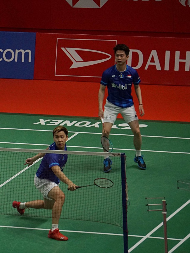 Ganda putra Indonesia Kevin/Marcus saat pertandingan Indonesia Master 2020, di Istora Senayan, Jakarta. Foto: Jamal Ramadhan/kumparan