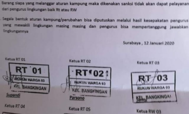 Beredar Peraturan Warga RW 03 Bangkingan Surabaya