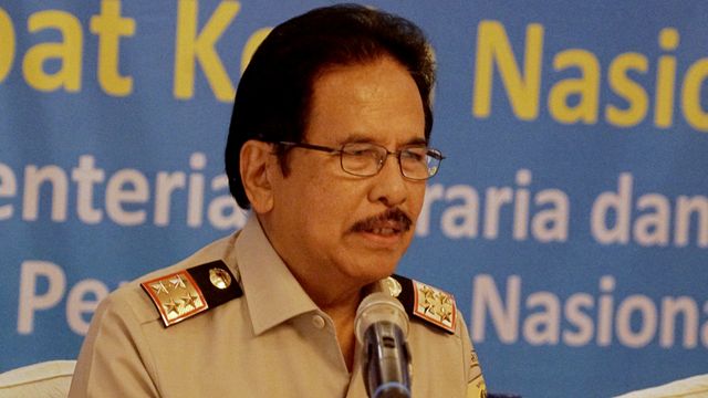 Menteri ATR/ BPN Sofyan Djalil saat memberikan keterangan pers terkait Rakernas kementerian ATR/BPN 2020 di Hotel Shangrila, Jakarta, Selasa (21/1/2020). Foto: Helmi Afandi/kumparan