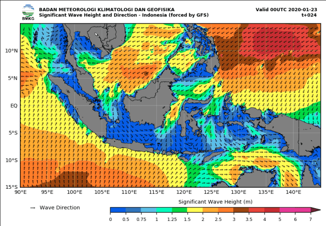 Citra tinggi gelombang BMKG per 23 Januari 2020. Foto : BMKG
