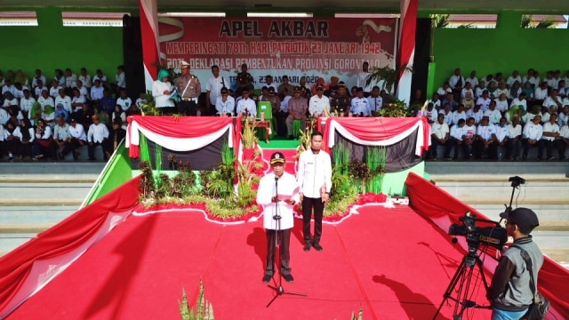 Menteri Pemuda dan Olahraga (Menpora) Republik Indonesia, Zainudin Amali, bertindak selaku inspektur ucapara pada peringatan Hari Patriotik 23 Januari di Gorontalo. Foto: Dok banthayoid (Wawan Akuba)