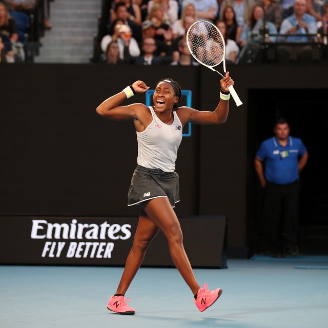 Ekspresi Cori Gauff usai meraih poin di Australian Open 2020. Foto:  REUTERS/Hannah Mckay
