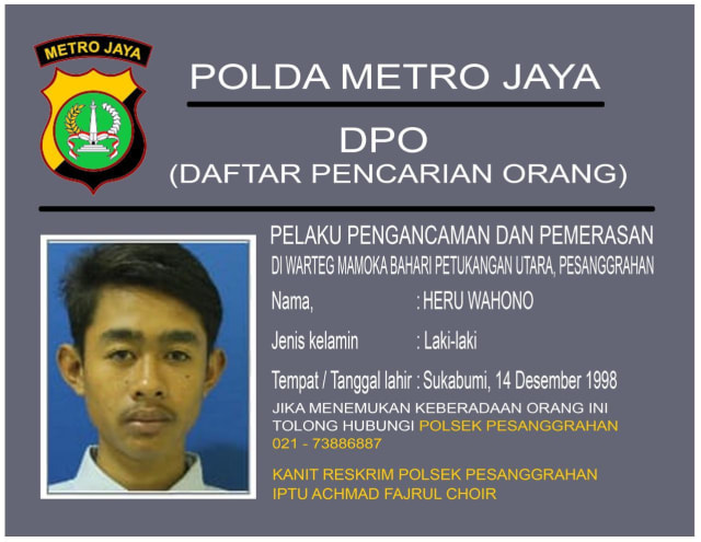 Identitas pelaku begal warteg di Jakarta Selatan. Foto: Dok. Polres Jakarta Selatan