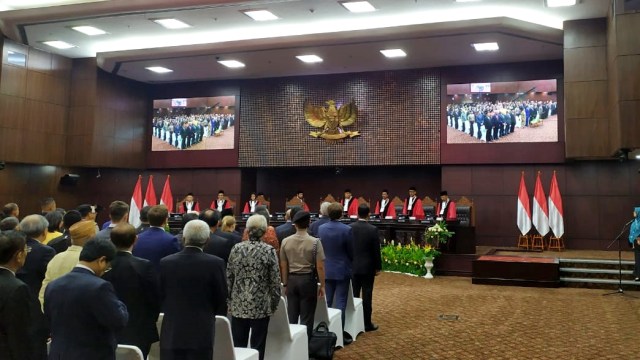 Suasana sidang penyampaian laporan akhir tahun Mahkamah Konstitusi, di Gedung MK, Jakarta Pusat, Selasa (28/1). Foto: Maulana Ramadhan/kumparan