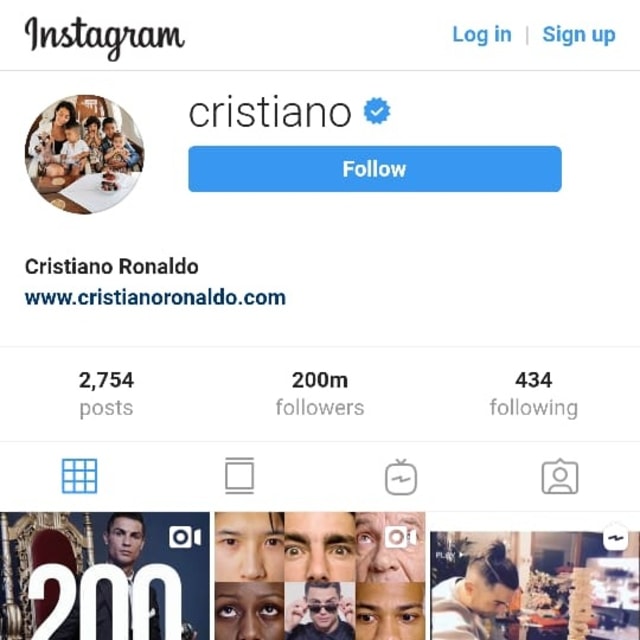 Akun Instagram Cristiano Ronaldo. Foto: Instagram