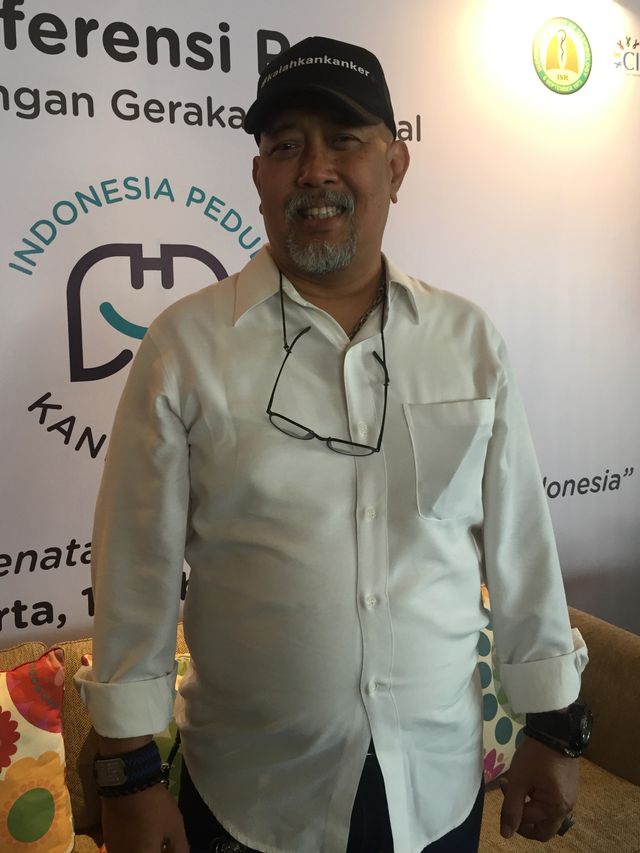 Indro Warkop di acara Gerakan Nasional Indonesia Peduli Kanker Paru.
 Foto: Sarah Yulianti Purnama/kumparan