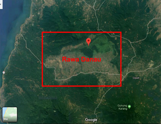Gambar 2. Penampakan cekungan di sekitar Rawa Dano, Kabupaten Serang.