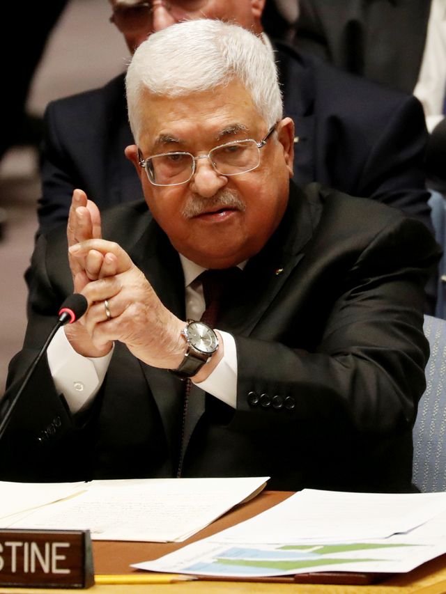 Presiden Palestina Mahmoud Abbas saat pertemuan dengan Dewan Keamanan PBB di New York, Amerika Serikat, Selasa (11/2). Foto: REUTERS / Shannon Stapleton