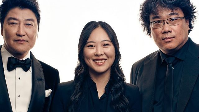 Sharon Choi bersama sutradara dan pemain film Parasite. Foto: dok. Instagram @tastynco