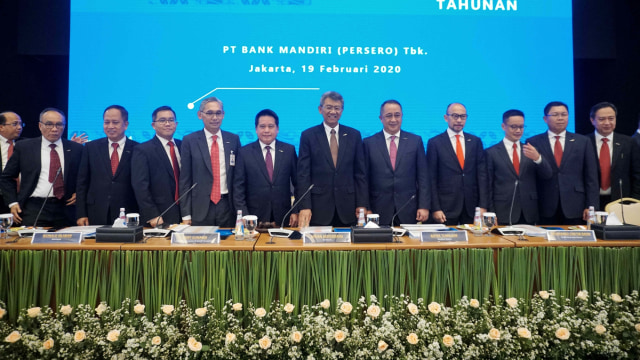 Pembukaan RUPS Tahunan PT Bank Mandiri (Persero) Tbk di Auditorium Plaza Mandiri, Jakarta, Rabu (19/2). Foto: Irfan Adi Saputra/kumparan