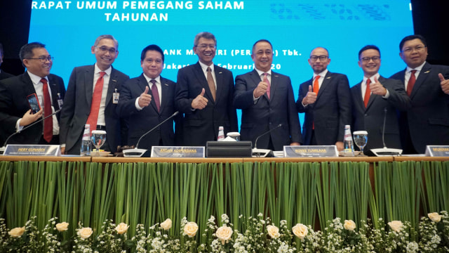 Pembukaan RUPS Tahunan PT Bank Mandiri (Persero) Tbk di Auditorium Plaza Mandiri, Jakarta, Rabu (19/2). Foto: Irfan Adi Saputra/kumparan