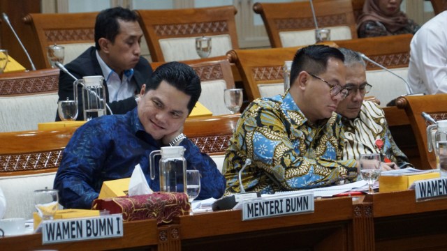 Menteri BUMN Erick Thohir saat rapat kerja dengan Komisi VI DPR RI. Foto: Helmi Afandi Abdullah/kumparan