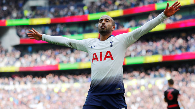 Lucas Moura merayakan golnya buat Tottenham Hotspur. Foto: REUTERS/Eddie Keogh