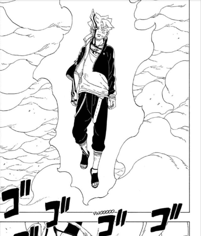 Momoshiki menguasai tubuh Boruto (sumber: Mangaplus Shueisha)