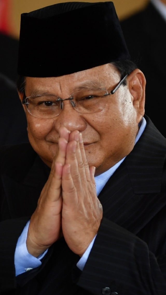 Menteri Pertahanan Prabowo Subianto usai pelantikan menteri Kabinet Indonesia Maju di Istana Negara, Jakarta, Rabu (23/10/2019). Foto: ADEK BERRY / AFP
