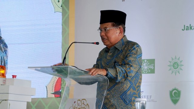 Ketua DMI Jusuf Kalla acara groundbreaking Museum Sejarah Nabi dan Peradaban Islam di Ancol, Jakarta, Rabu (26/2). Foto: Helmi Afandi/kumparan