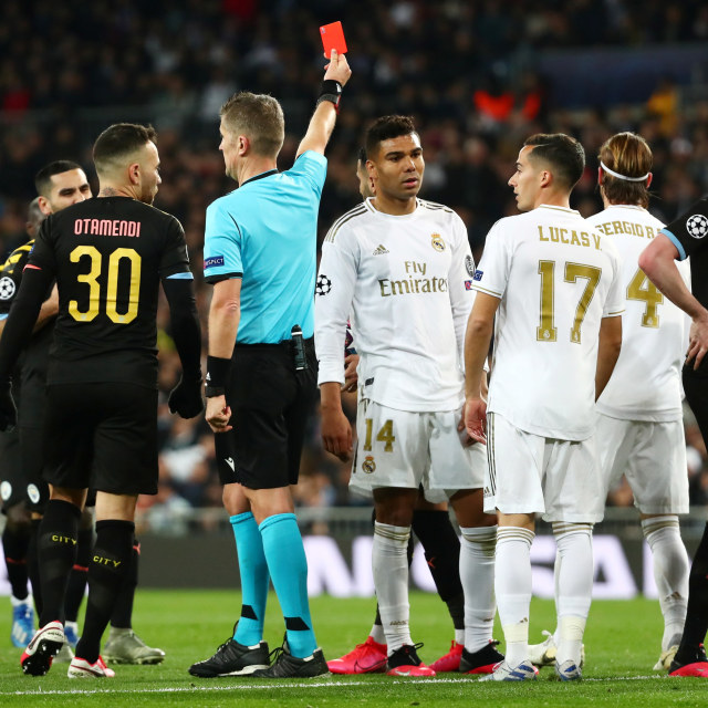 Sergio Ramos mendapatkan kartu merah keempat di Liga Champions dalam laga melawan Manchester City. Foto: REUTERS/Sergio Perez