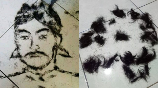 Viral karya seni dari rambut. Foto: Twitter/@yanbudi18