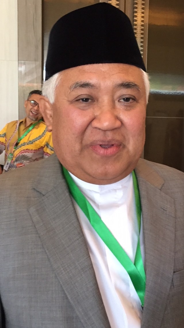 Ketua Dewan Pertimbangan MUI Din Syamsuddin saat menghadiri Kongres Umat Islam ke-VII di Bangka Belitung.  Foto: Andesta Herli Wijaya/ kumparan