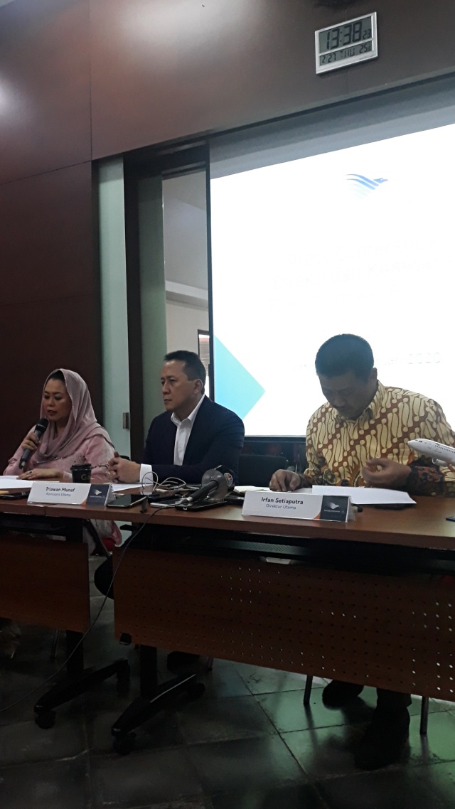 Konferensi pers Direksi dan Komisaris Garuda Indonesia di Kebon Sirih, Jakarta, Kamis (27/2). Foto: Ema Fitriyani/kumparan