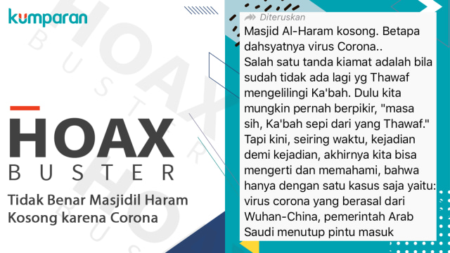 Hoax Buster Masjidil Haram Kosong karena Corona. Foto: Dok. Istimewa