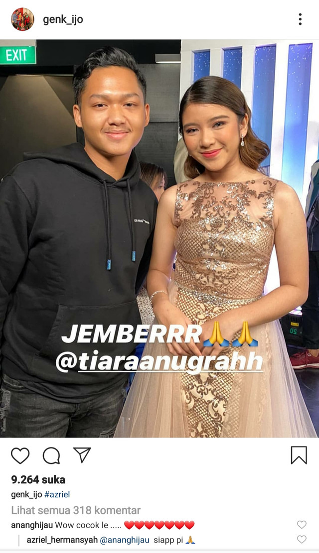 Azriel Hermansyah bersama Tiara Idol. Foto: Instagram @genk_ijo.