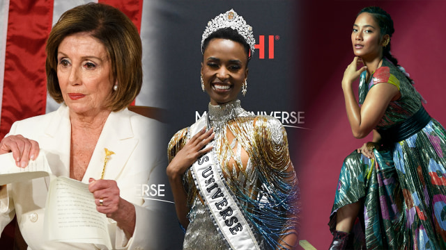 Nancy Pelosi, Zozibini Tunzi & Tara Basro. Foto: AFP/VALERIE MACON, MANDEL NGAN & kumparan