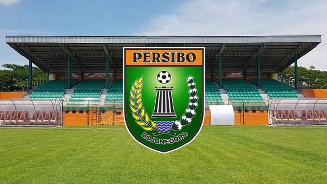 Ilustrasi: Logo Persibo Bojonegoro dengan gambar latar tribun stadion Letjend H Seodirman Bojonegoro