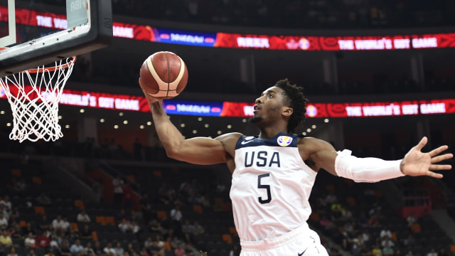 Donovan Mitchell saat membela Timnas Basket AS. Foto: Ye Aung Thu / AFP