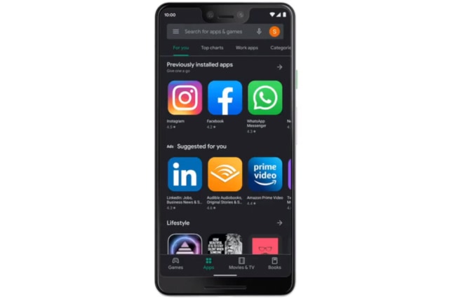 Tampilan dark mode di Google Play Store. Foto: Google