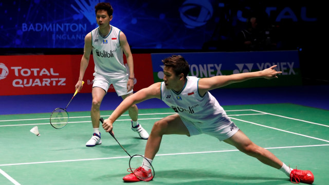 Marcus/Kevin kalah di final All England 2020. Foto: Reuters/Andrew Boyers