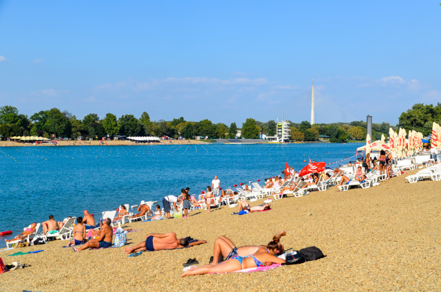 Kerumunan orang bersantai di Ada Ciganlija (Sumber: Flickr.com/jbdodane)