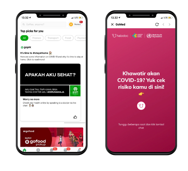 Layanan telemedicine Check COVID-19 di aplikasi Gojek dan Halodoc. Foto: Dok. Gojek