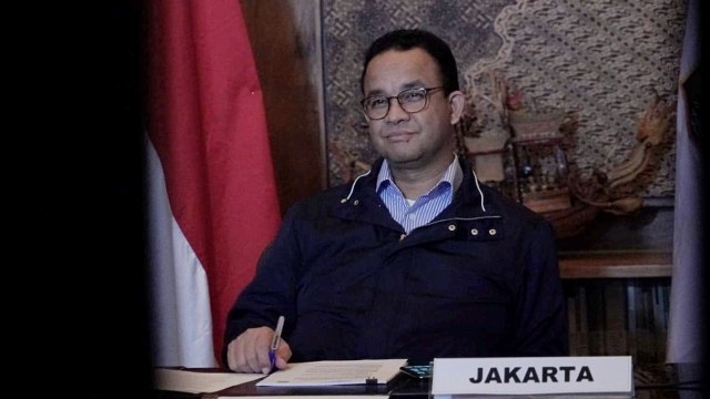 Gubernur DKI Jakarta Anies Baswedan teleconference dengan pimpinan kota jaringan C40 membahas penanganan corona. Foto: Facebook/Anies Baswedan