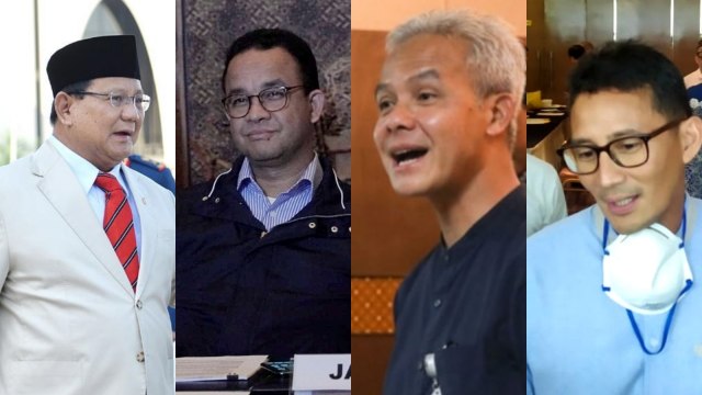 Foto kolase Prabowo Subianto, Anies Bsawedan, Ganjar Pranowo dan Sandiaga Uno. Foto: Dok. Humas Kemhan RI, Facebook/Anies Baswedan, Dok. Pemprov Jawa Tengah & Maulana Ramadhan/kumparan