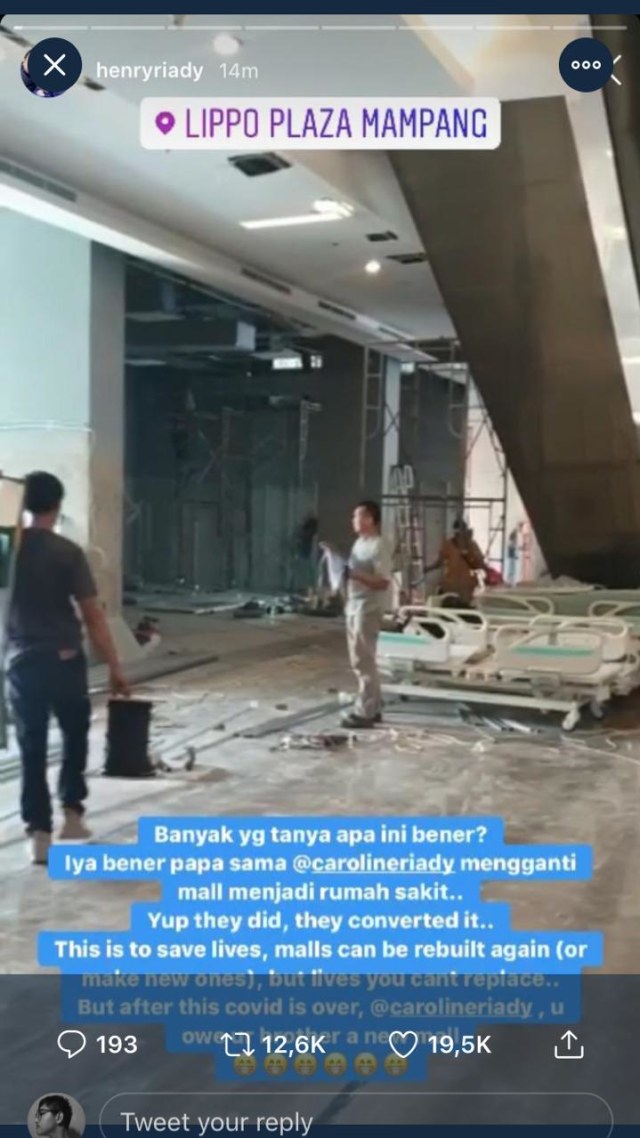 Pembangunan RS Siloam Mampang di Lippo Plaza Mampang. Foto: Instagram/@henryriady