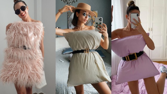 #quarantinepillowchallenge, Gaya Perempuan Bikin Dress pakai Bantal. Foto: dok. Instagram