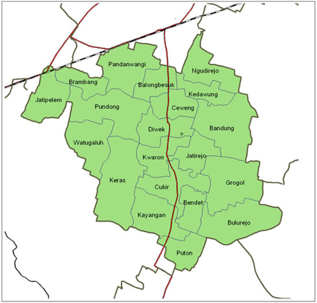 Peta area Diwek, Jombang, Jawa Timur. Dok: Wikimedia