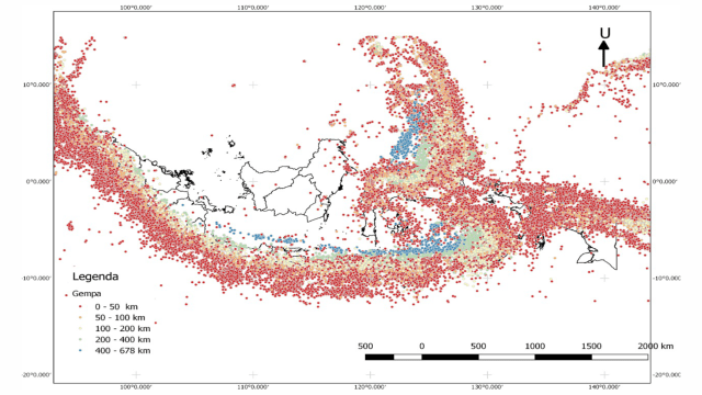 Gambar 1. Sebaran gempa bumi di Indonesia (Sumber: Pusat Studi Gempa Bumi Nasional)