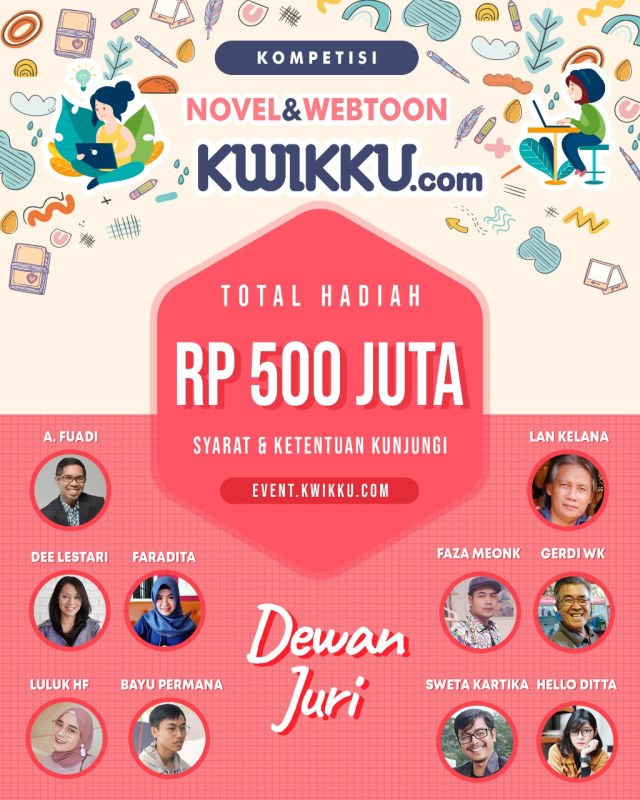 Kompetisi Novel dan Webtoon dengan mengusung tema #BerkaryaDiRumahAja. Dok: Kwikku