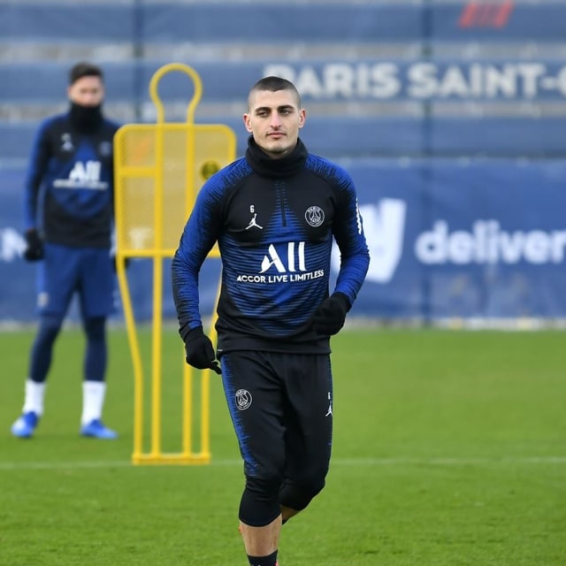 Marco Verratti saat menjalani sesi latihan. Foto: dok. PSG