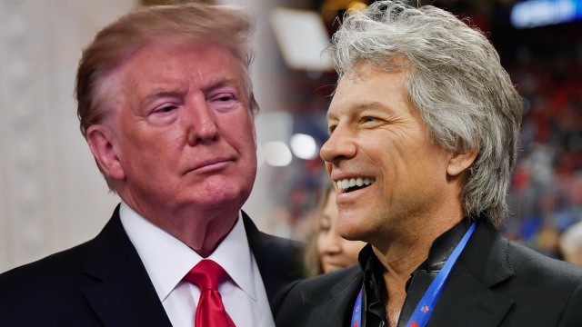 Donald Trump dan Bon Jovi.
 Foto: AFP/Nicholas Kamm dan Getty Images