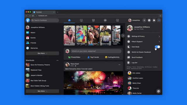Fitur dark mode di Facebook.com. Foto: Facebook